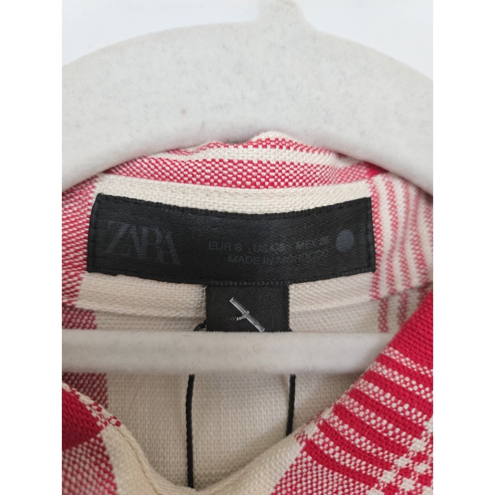 Zara ZW Collection Checked Button Up Shirt Shoulder Pads Red Sz S NWT - Picture 6 of 14